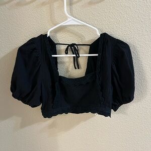 Black Puff Sleeve Crop Top